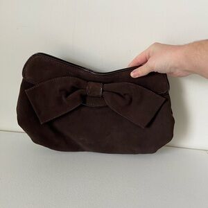 Liz Claiborne solid brown magnetic genuine‎ suede leather clutch handbag purse